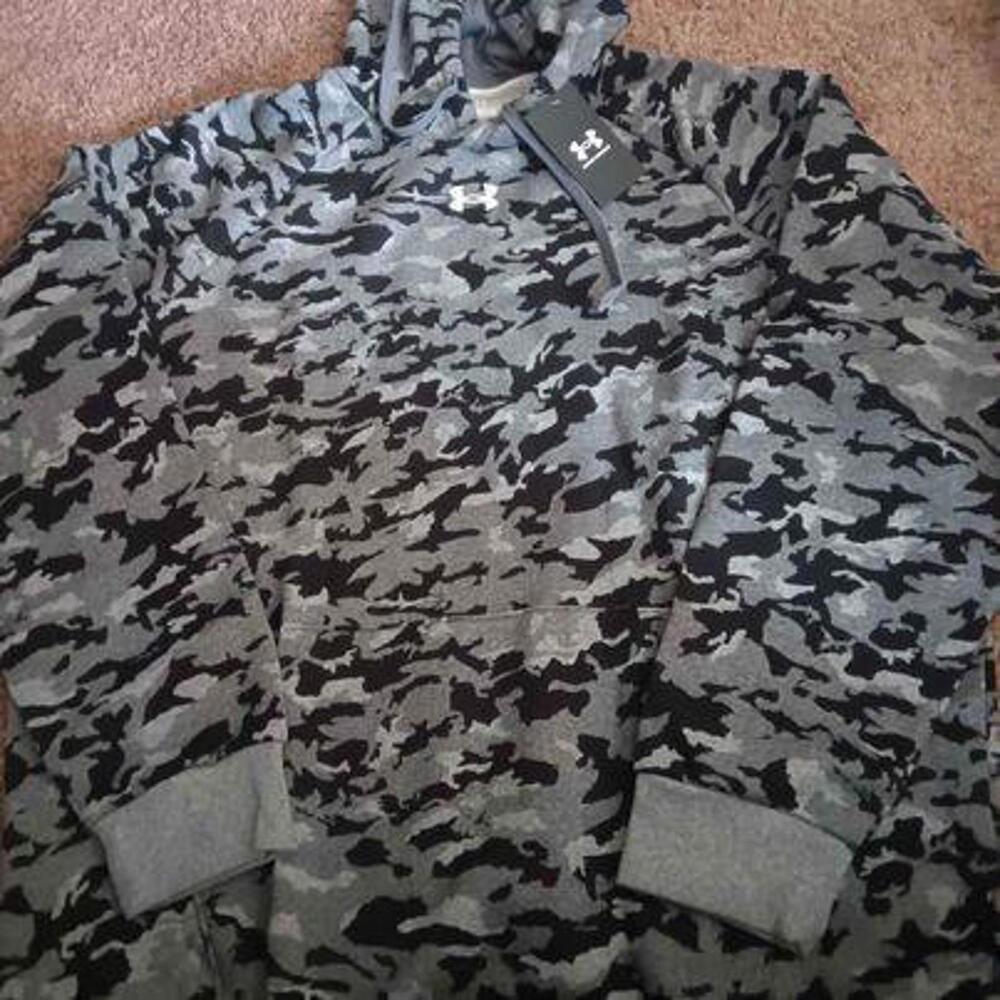 New Mens Under Armour Gray Camo Hoodie Sweatshirt Size L